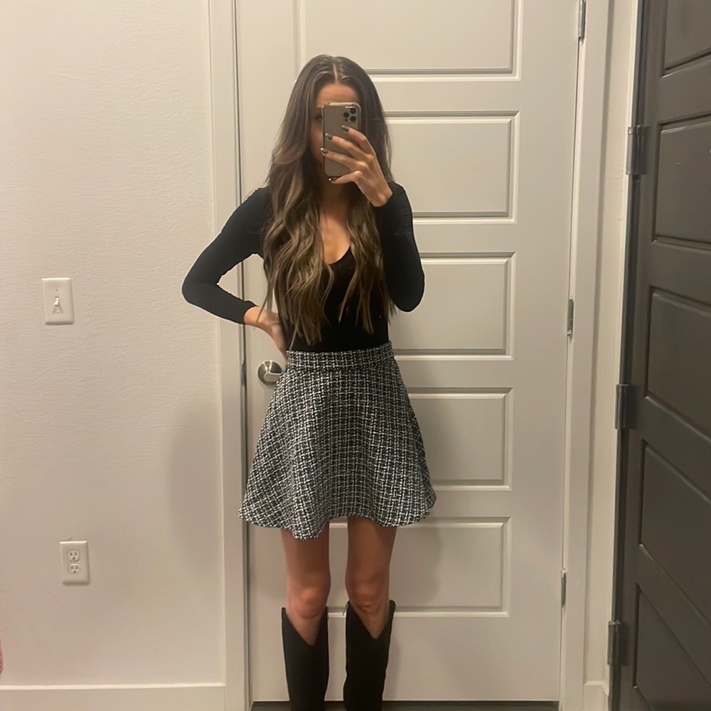 Tweed Style Mini Skirt- Black and White